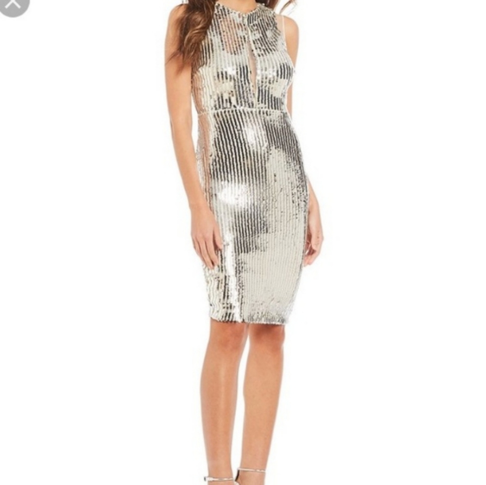 Gianni Bini Alexis Nude/Silver sequence dress